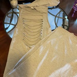 Sexy long grey cutout dress flawless XS hooded